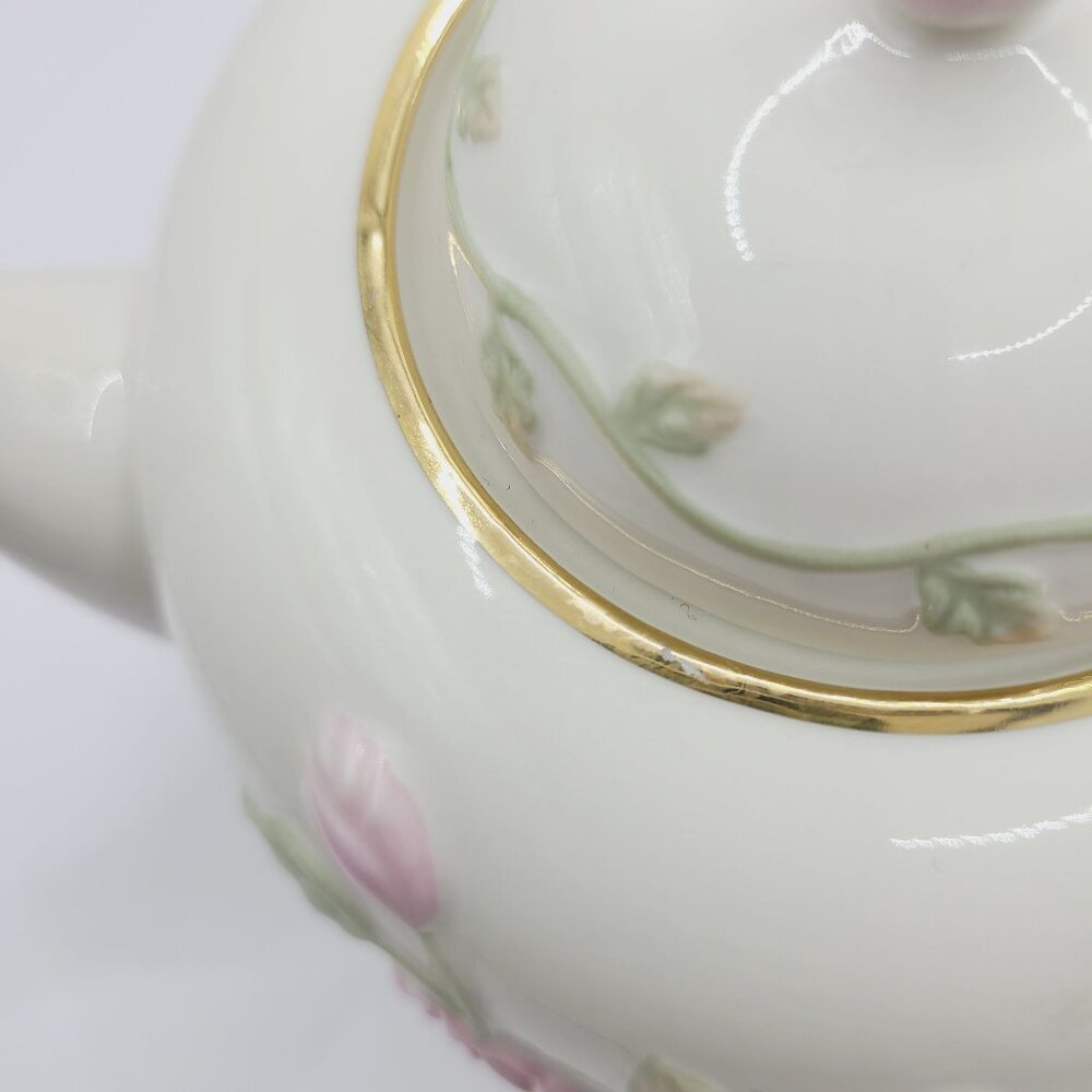 Lenox Great Giftables Rose Vine Teapot Porcelain Pink Rose Gold Trim Floral - Picture 8 of 14
